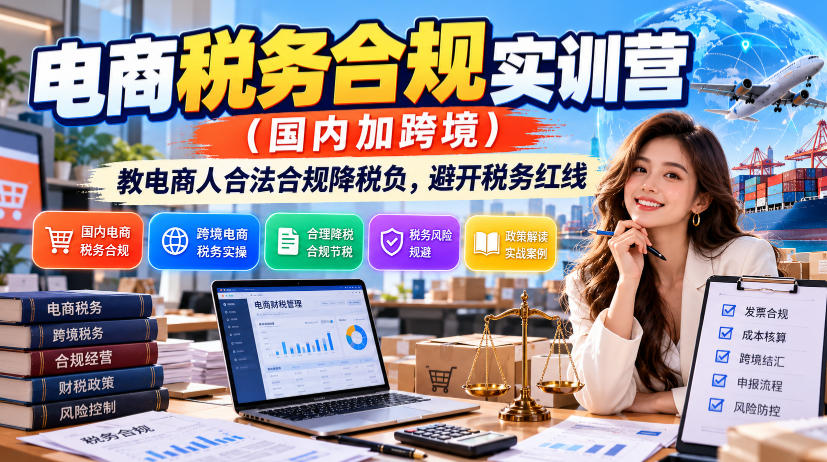 电商税务合规实训营(国内加跨境)，教电商人合法合规降税负，避开税务红线-副业网
