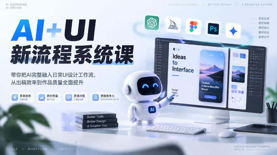 【无水印】AI+UI新流程系统课，带你把AI完整融入日常UI设计工作流，从出稿效率到作品质量全面提升(2026第4期)-副业网