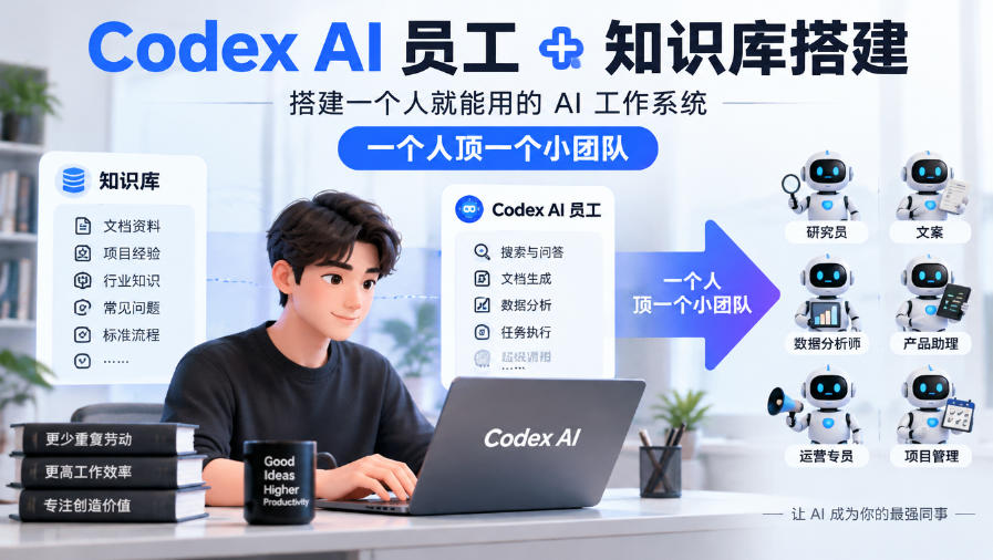 Codex AI员工+知识库搭建，搭建一个人就能用的AI工作系统，一个人顶一个小团队-副业网