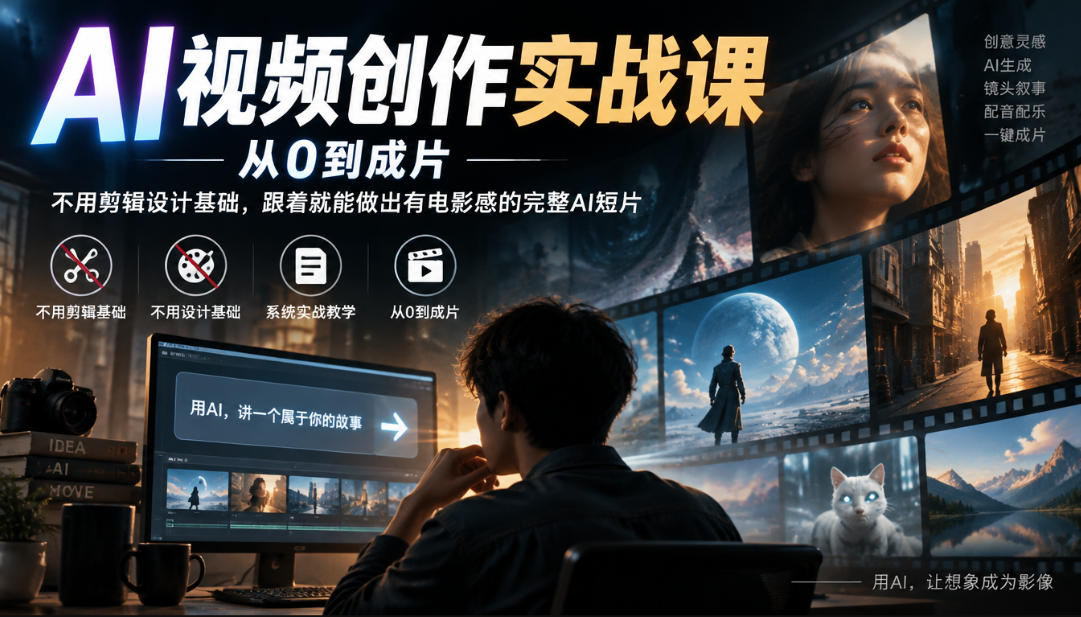 AI视频创作实战课，从0到成片，不用剪辑设计基础，跟着就能做出有电影感的完整AI短片-副业网