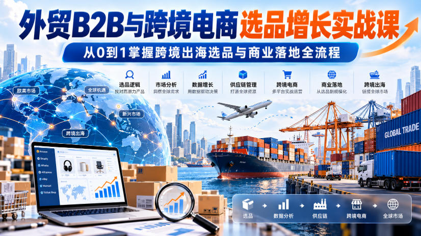 外贸B2B与跨境电商选品增长实战课，从0到1掌握跨境出海选品与商业落地全流程-副业网