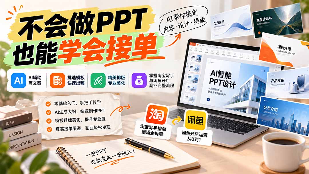 不会做PPT也能学会接单：AI辅助写文案、挑模板、做排版，掌握淘宝写手与闲鱼开店副业完整流程-副业网