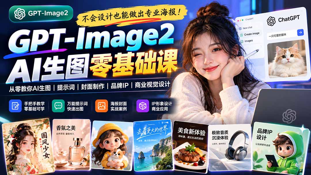 图片[2]-不会设计也能做出专业海报！GPT-Image2从零教你AI生图、提示词、封面制作、品牌IP与商业视觉设计-副业网