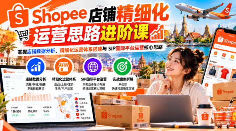 Shopee店铺精细化运营思路进阶课，掌握店铺数据分析、精细化运营体系搭建与SIP国际平台运营核心思路-副业网