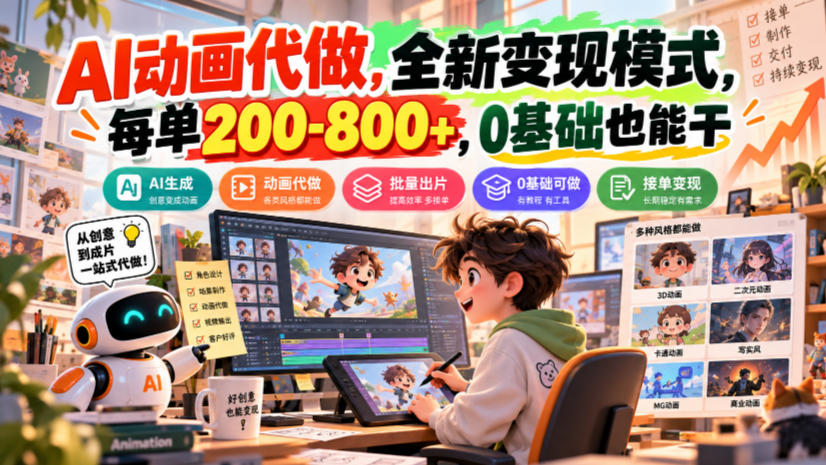 AI动画代做，全新变现模式，每单200-800+，0基础也能干【揭秘】-副业网