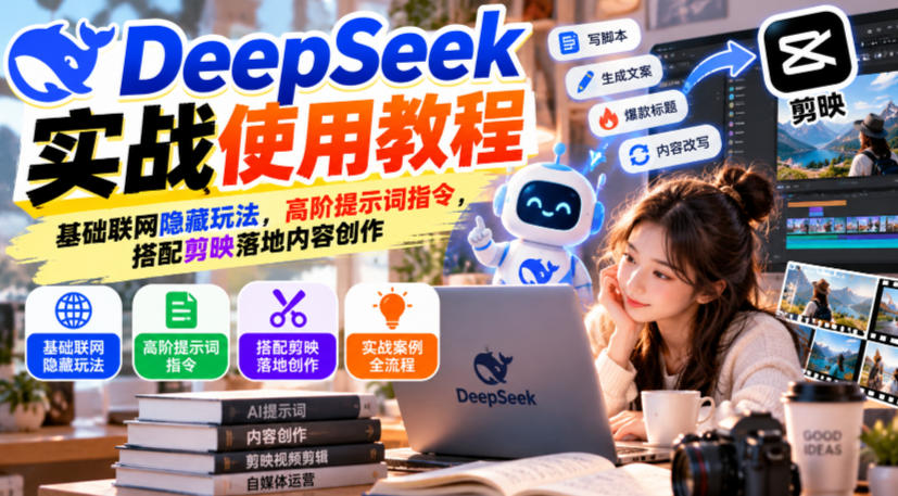 DeepSeek实战使用教程｜基础联网隐藏玩法，高阶提示词指令，搭配剪映落地内容创作-副业网