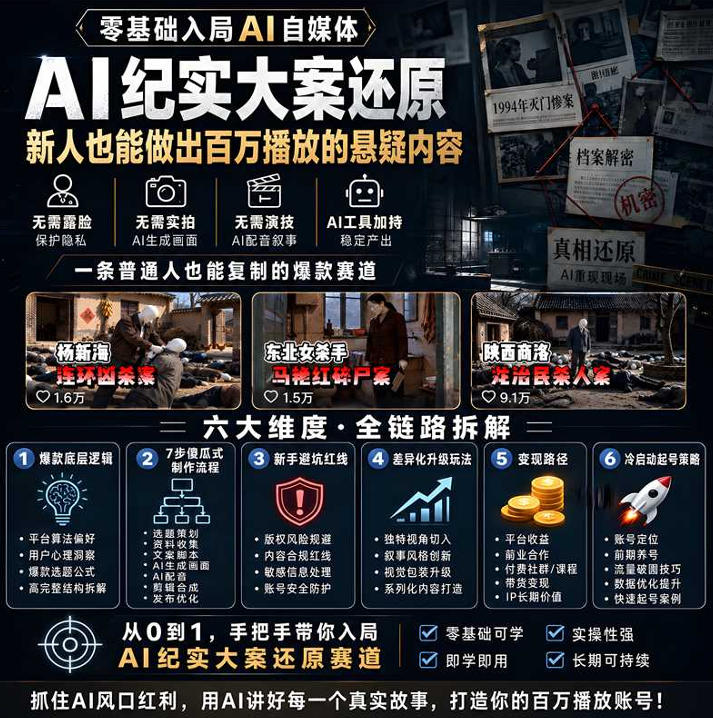图片[2]-抖音8W粉丝博主的AI纪实大案还原教学，新人也能做出百W播放的悬疑内容，抓住AI风口红利，用AI讲好每一个真实故事(更新1014)-副业网