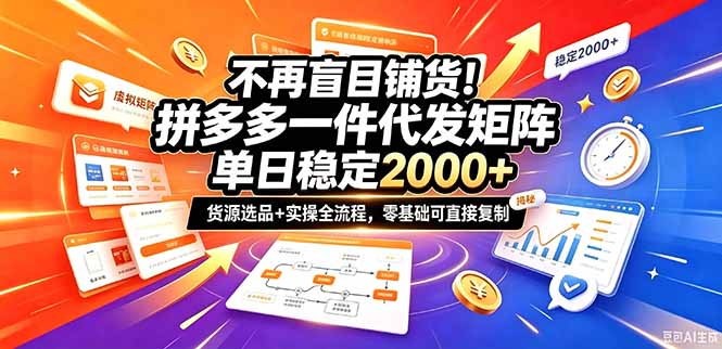 不再盲目铺货！拼多多一件代发矩阵落地攻略，提供优质货源店铺运营全流程，零基础可直接复制-副业网