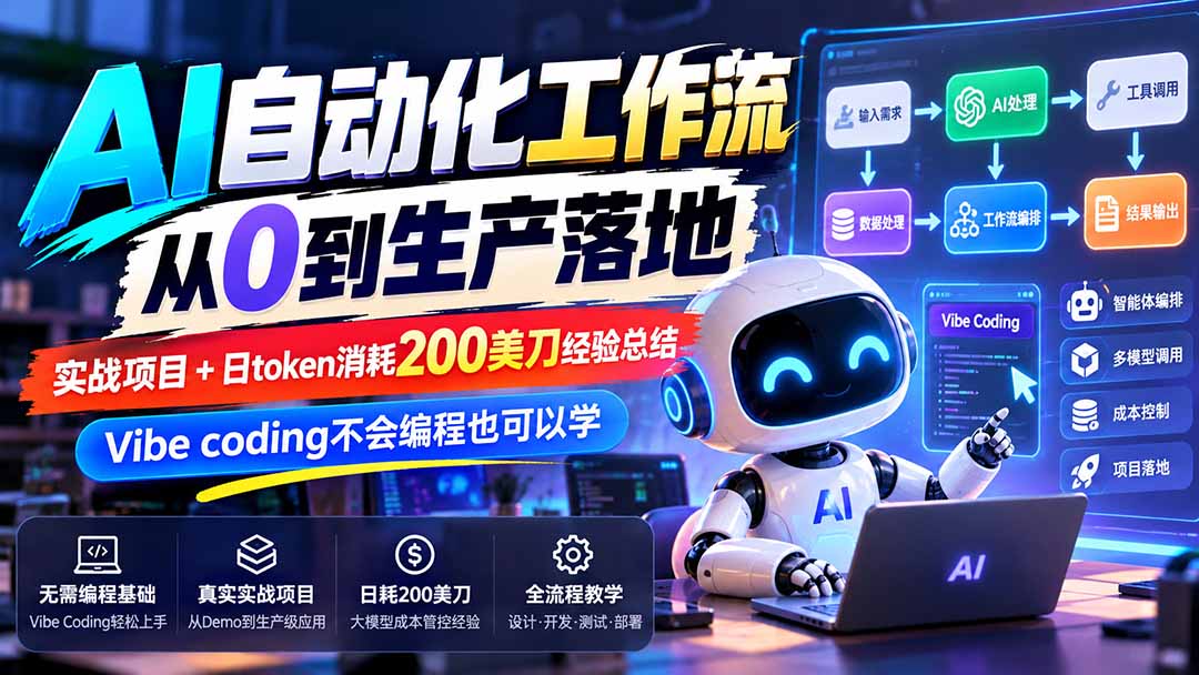图片[2]-【无水印】AI自动化工作流从0到生产落地，实战项目+日token消耗200美刀经验总结，Vibe coding不会编程也可以学-副业网