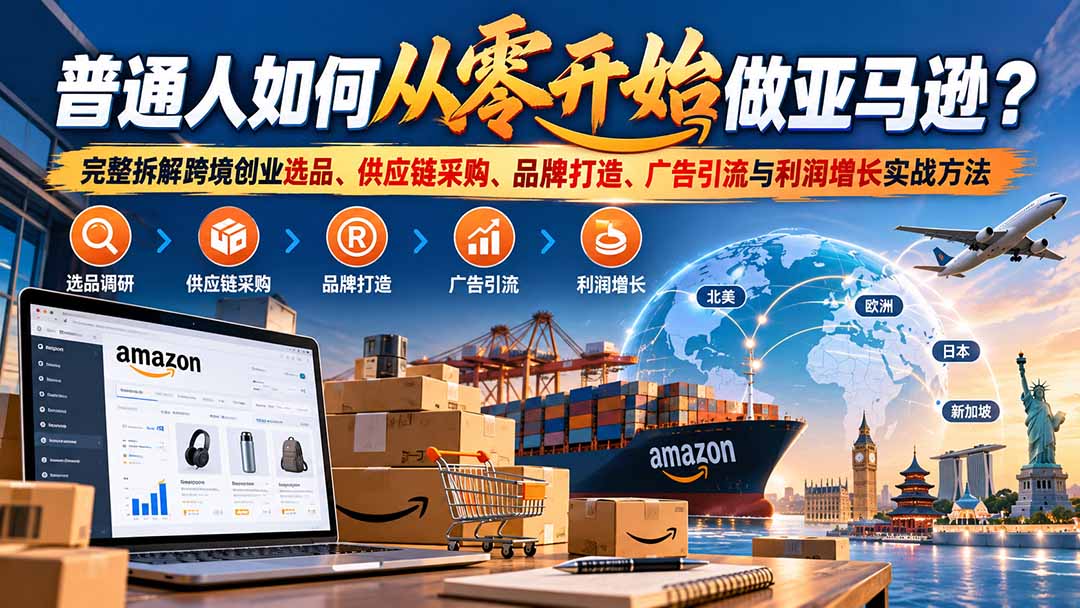普通人如何从零开始做亚马逊？完整拆解跨境创业选品、供应链采购、品牌打造、广告引流与利润增长实战方法-副业网