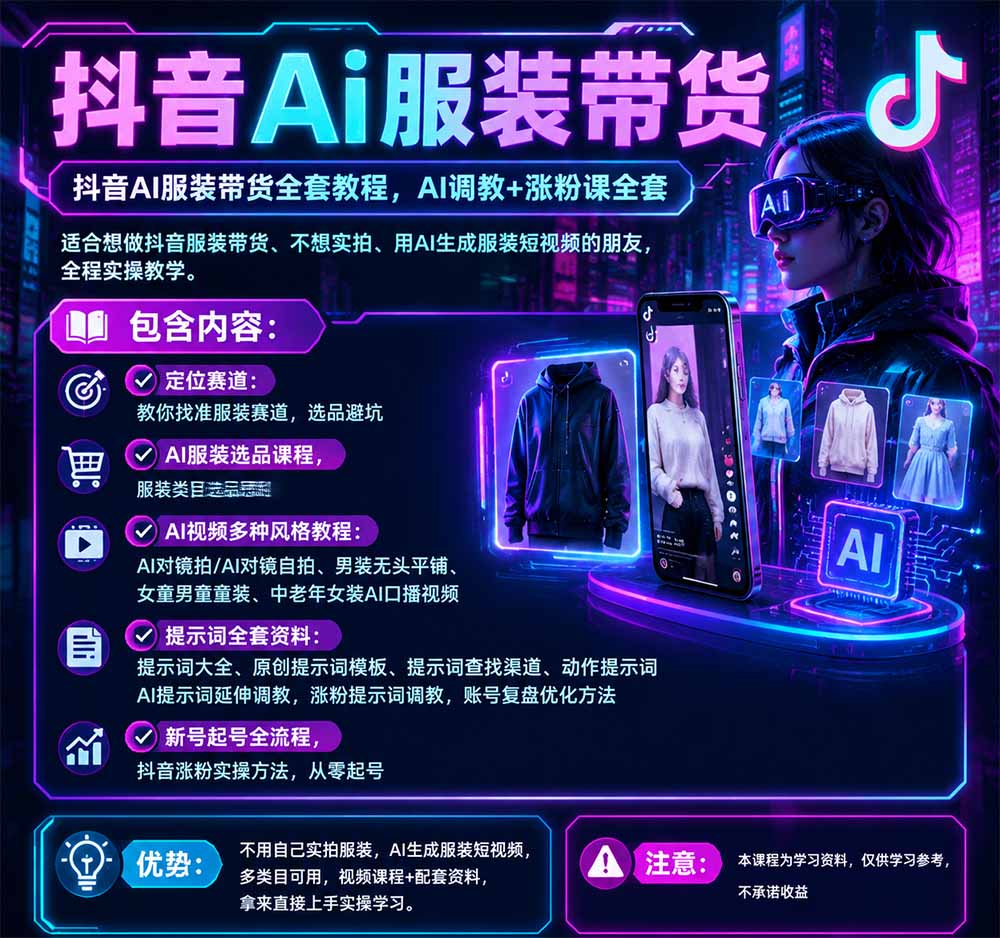 图片[3]-不用真人出镜的抖音AI服装带货课：AI对镜自拍、童装男装女装视频制作、起号涨粉，附提示词大全与调教模板-副业网
