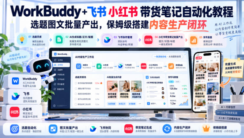WorkBuddy+飞书小红书带货笔记自动化教程，选题图文批量产出，保姆级搭建内容生产闭环【文档】-副业网