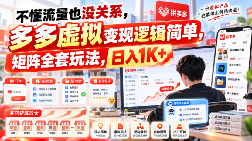 不懂流量也没关系，多多虚拟变现逻辑简单，矩阵全套玩法，日入1K+【揭秘】-副业网