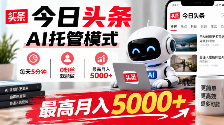 今日头条AI托管模式，每天5分钟，0粉丝就能做，最高月入5000+【揭秘】-副业网