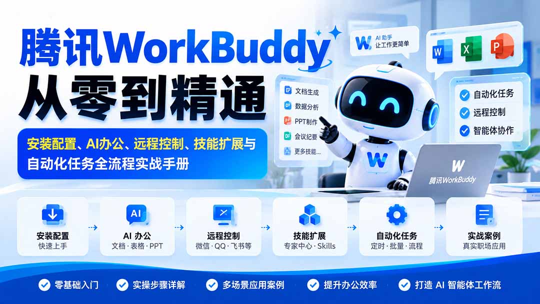 图片[2]-腾讯WorkBuddy从零到精通：安装配置、AI办公、远程控制、技能扩展与自动化任务全流程实战手册-副业网