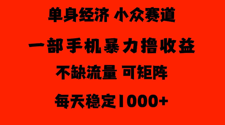 26年暴力单身经济，稳定日入500-1k，不缺流量，流量极大，冷门小众赛道，门槛低小白轻松上手【揭秘】-副业网