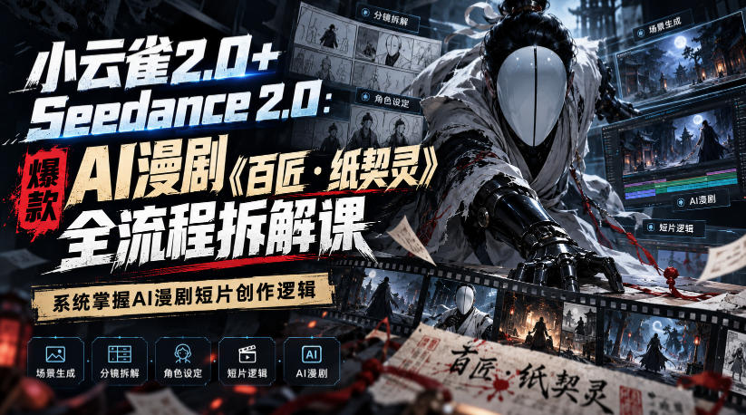 小云雀2.0+Seedance 2.0：爆款AI漫剧《百匠・纸契灵》全流程拆解课，系统掌握AI漫剧短片创作逻辑-副业网