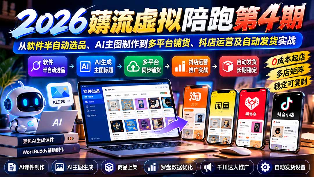 图片[2]-2026薅流虚拟陪跑第4期：从软件半自动选品、AI主图制作到多平台铺货、抖店运营及自动发货实战-副业网