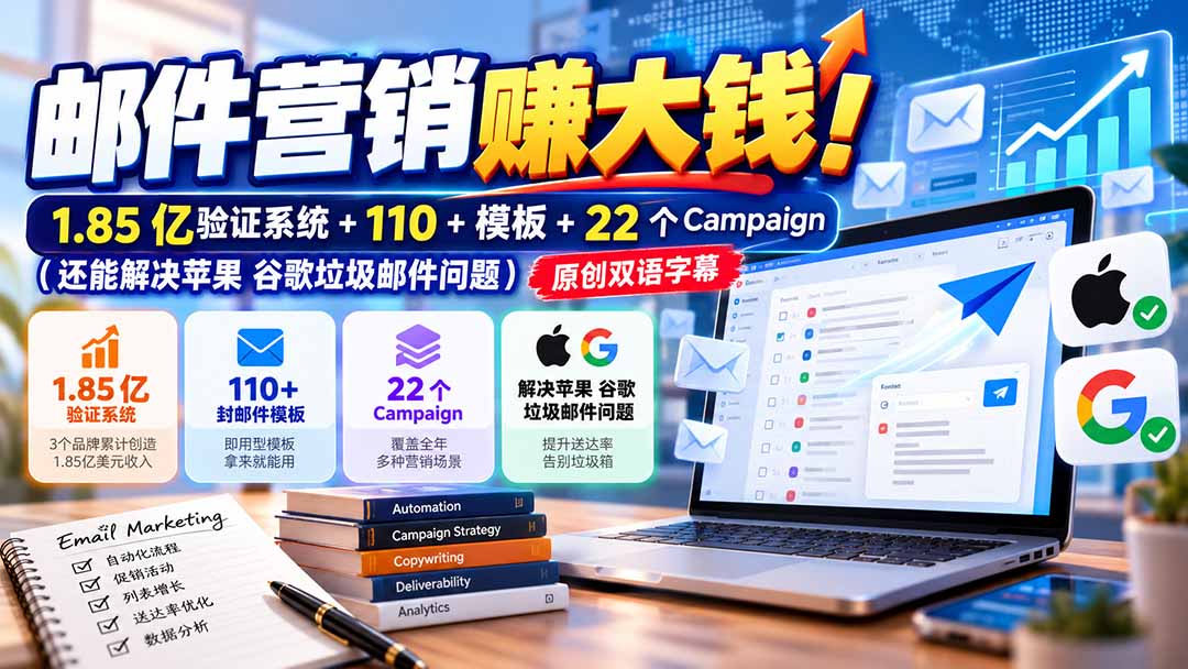 邮件营销赚大钱！1.85亿验证系统+110+模板+22个Campaign(还能解决苹果 谷歌垃圾邮件问题-副业网