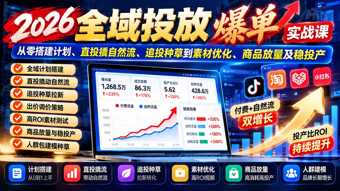 图片[2]-2026全域投放爆单实战课：从零搭建计划、直投撬自然流、追投种草到素材优化、商品放量及稳投产-副业网