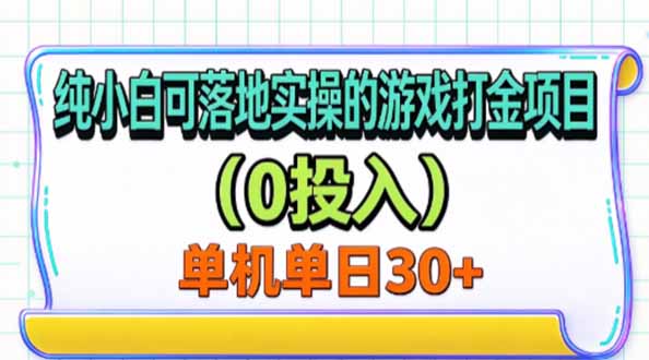 纯小白可落地实操的游戏打金项目(0投入-副业网