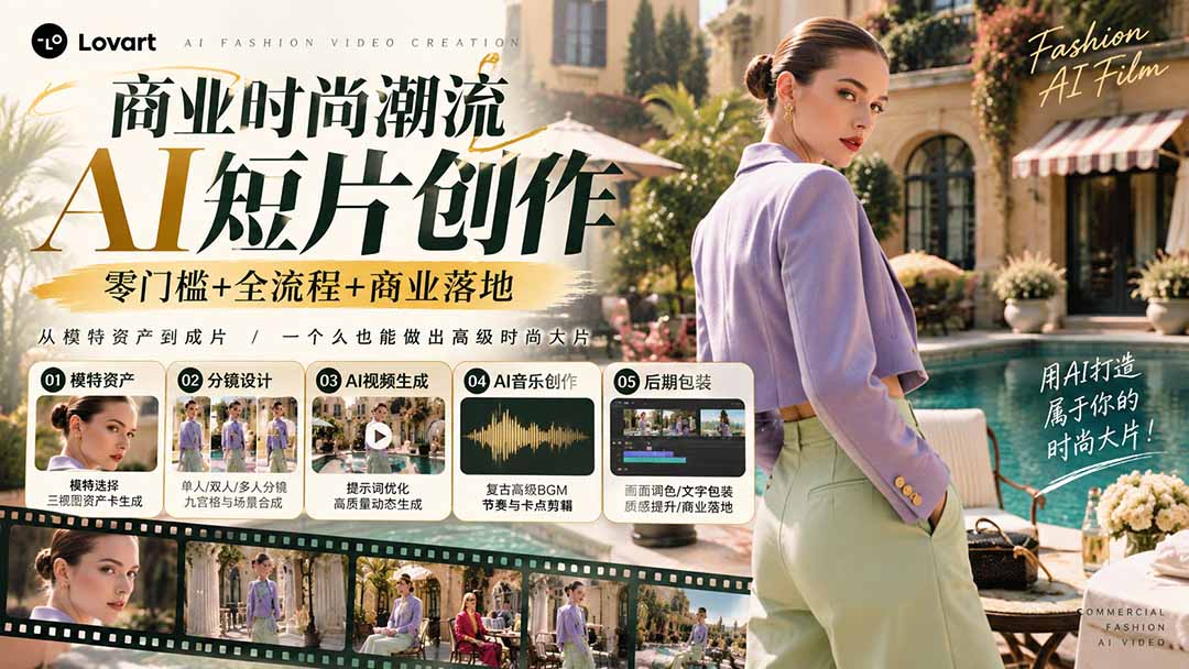从一张模特图到高级时尚广告大片：AI三视图资产、场景合成、电影分镜、动态生成与复古音乐剪辑实战课-副业网