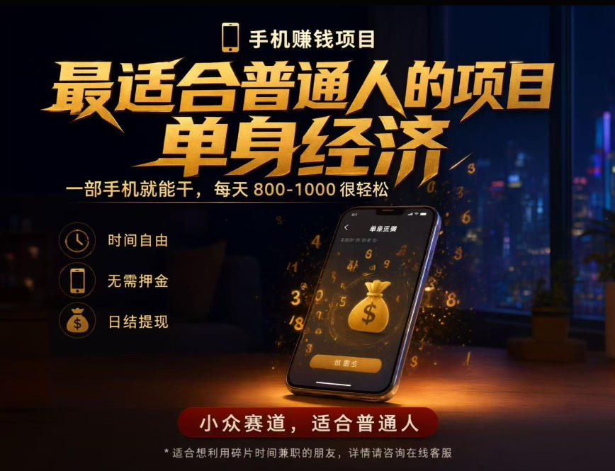 单身经济小众赛道，每天800-1000，一部手机就能干，最适合普通人的项目【揭秘】-副业网