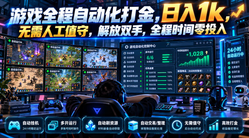 游戏全程自动化打金，日入1k，无需人工值守，解放双手，全程时间零投入【揭秘】-副业网