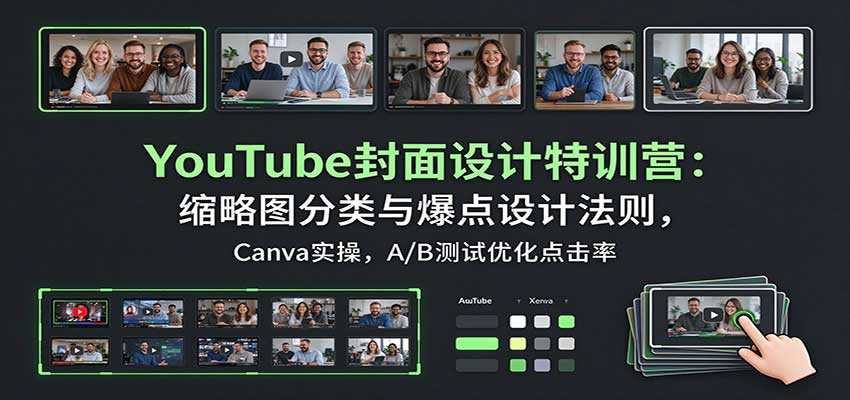 YouTube封面设计特训营:缩略图分类与爆点设计法则,Canva实操,A/B测试优化点击率-副业网