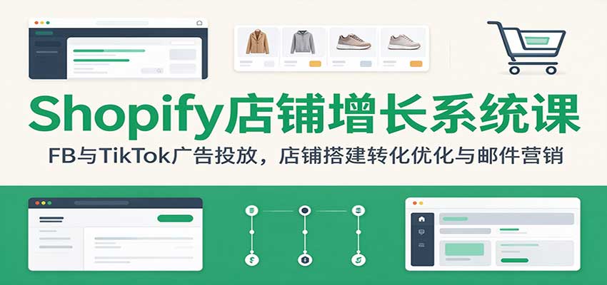 Shopify店铺增长系统课:FB与TikTok广告投放,店铺搭建转化优化与邮件营销-副业网