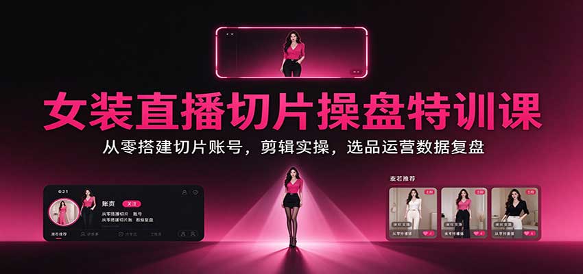 女装直播切片操盘特训课:从零搭建切片账号,剪辑实操,选品运营数据复盘-副业网