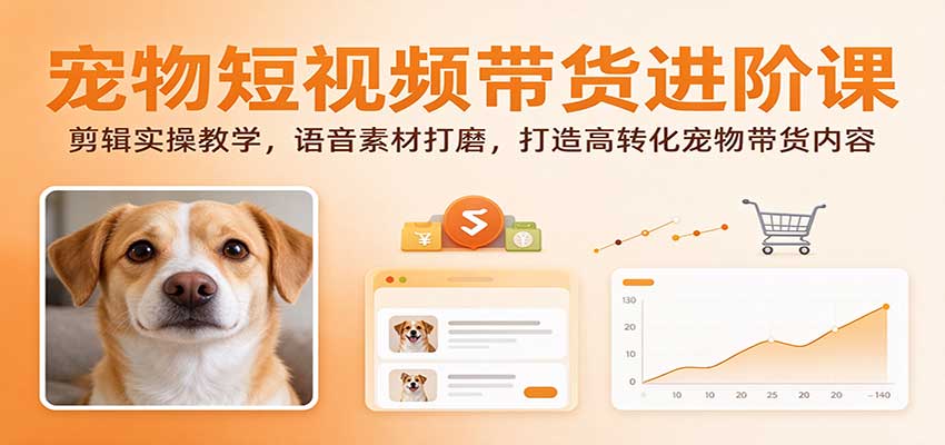 宠物短视频带货进阶课：剪辑实操教学，语音素材打磨，打造高转化宠物带货内容-副业网