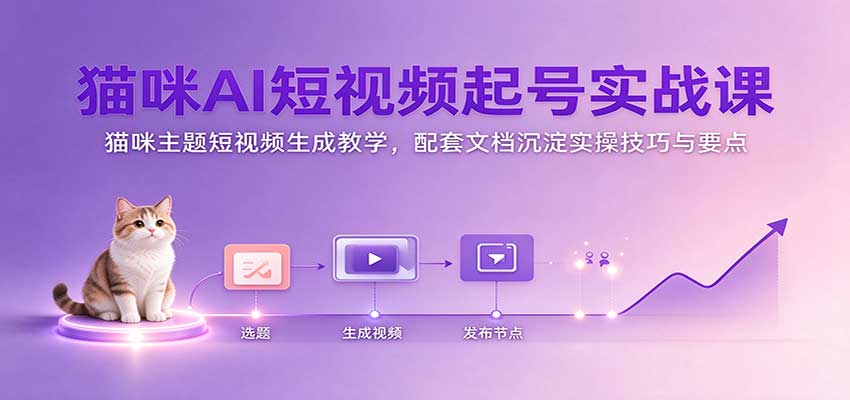 猫咪AI短视频起号实战课:猫咪主题短视频生成教学,配套文档沉淀实操技巧与要点-副业网