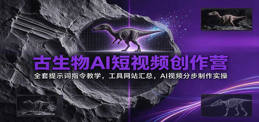 古生物AI短视频创作营：全套提示词指令教学，工具网站汇总，AI视频分步制作实操-副业网