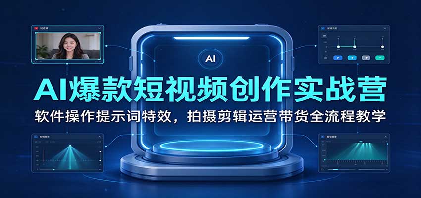 AI爆款短视频创作实战营:软件操作提示词特效,拍摄剪辑运营带货全流程教学-副业网