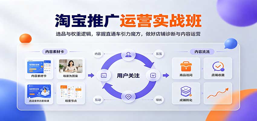 淘宝推广运营实战班:选品与权重逻辑,掌握直通车引力魔方,做好店铺诊断与内容运营-副业网
