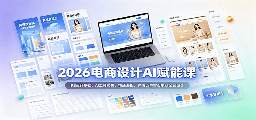 2026电商设计AI赋能课：PS设计基础，AI工具实操，精通海报、详情页与首页电商全案设计-副业网