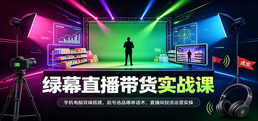 绿幕直播带货实战课:手机电脑双端搭建,起号选品爆单话术,直播间投流运营实操-副业网