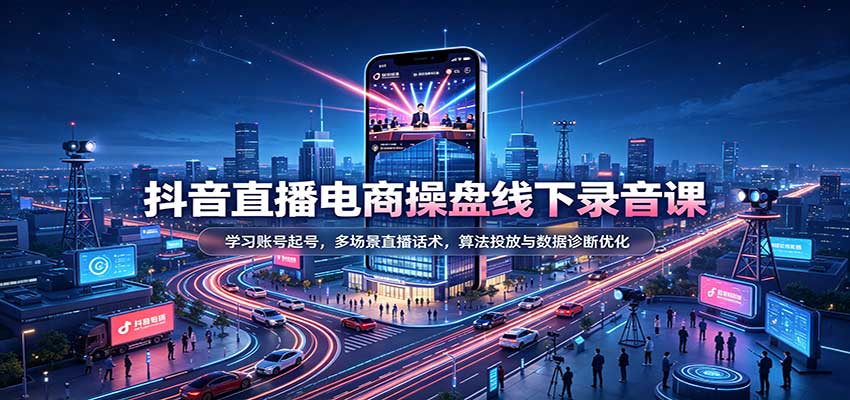 抖音直播电商操盘线下录音课:学习账号起号,多场景直播话术,算法投放与数据诊断优化-副业网