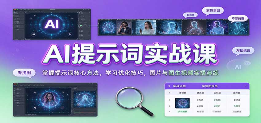 AI提示词实战课：掌握提示词核心方法，学习优化技巧，图片与图生视频实操演练-副业网