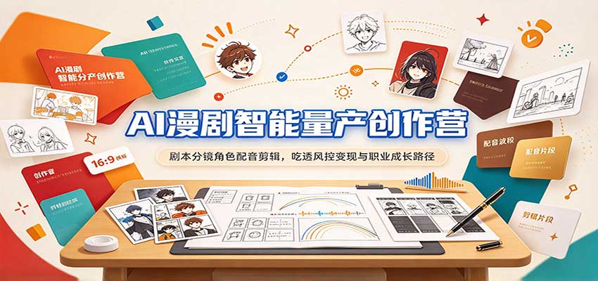 AI漫剧智能量产创作营：剧本分镜角色配音剪辑，吃透风控变现与职业成长路径-副业网