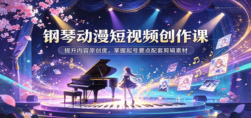 钢琴动漫短视频创作课：提升内容原创度，掌握起号要点配套剪辑素材-副业网
