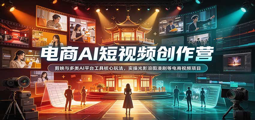 电商AI短视频创作营：剪映与多类AI平台工具核心玩法，实操光影溶图漫剧等电商视频项目-副业网