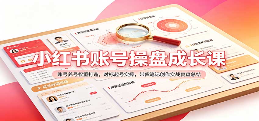 小红书账号操盘成长课：账号养号权重打造，对标起号实操，带货笔记创作实战复盘总结-副业网