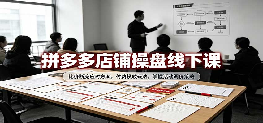 拼多多店铺操盘线下课：比价断流应对方案，付费投放玩法，掌握活动调价策略-副业网