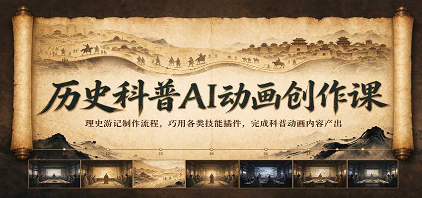 历史科普AI动画创作课:理史游记制作流程,巧用各类技能插件,完成科普动画内容产出-副业网
