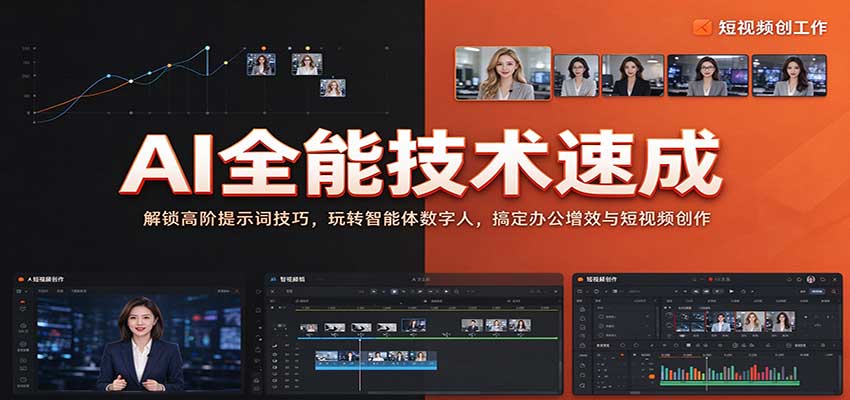 AI全能技术速成：解锁高阶提示词技巧，玩转智能体数字人，搞定办公增效与短视频创作-副业网