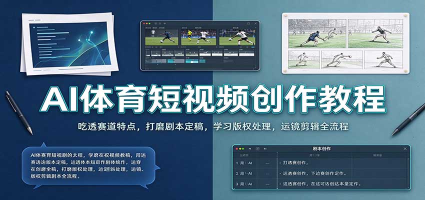 AI体育短视频创作教程：吃透赛道特点，打磨剧本定稿，学习版权处理，运镜剪辑全流程-副业网