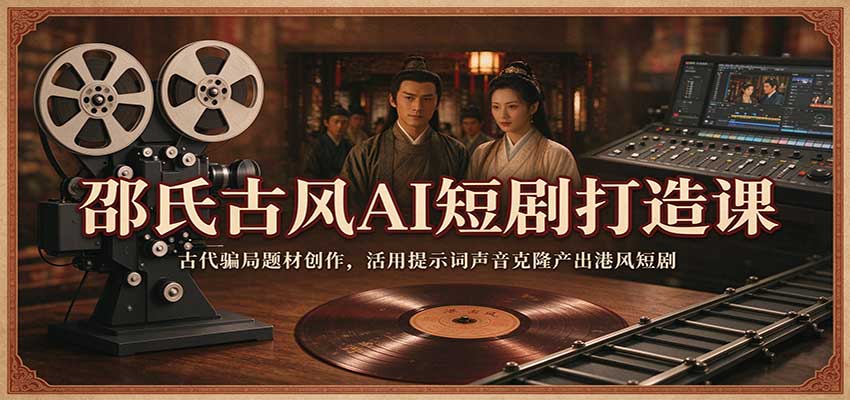 邵氏古风AI短剧打造课：古代骗局题材创作，活用提示词声音克隆产出港风短剧-副业网