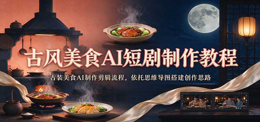 古风美食AI短剧制作教程:古装美食AI制作剪辑流程,依托思维导图搭建创作思路-副业网